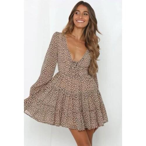 2021 Summer and Autumn New Leopard Print Sexy V-Neck Lantern Long Sleeve Casual Party Ladies Dress