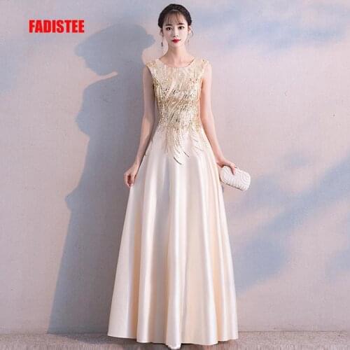 FADISTEE New arrival luxury party dresses evening dress Vestido de Festa A-line gold sequins sleeveless prom lace long style