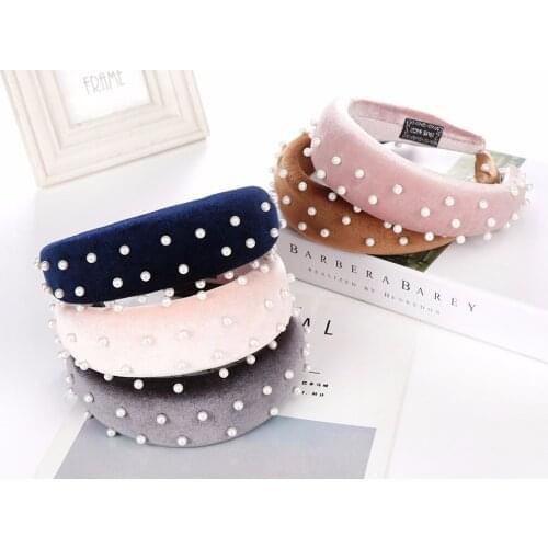 1pc 2019 Sponge Thick Velvet Headbands for Women Hair Accessories Band Autumn Wide Simulation Pearls Headwear Padded Hairbands