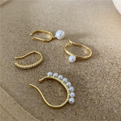 4 Pieces Per Set Ear Clips Jewelry Women Pearl Beads Gold Clip On Earings Without Piercing Ladies Golden Hook Clips Jewellery