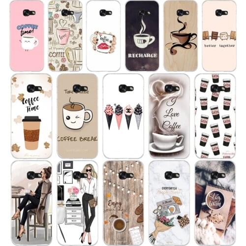 91AA Coffee Girl Soft Silicone Tpu Cover phone Case for Samsung A3 A5 A7 A8 2016 2017 2018 A50