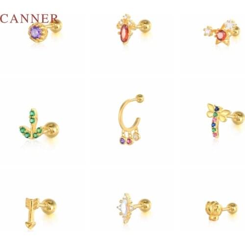 CANNER 1pcs 925 Sterling Silver Earrings For Women Colored Crystal Stud Earrings Vintage Jewelry Ear Piercing 2021 Trend