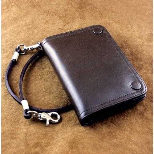 Biker Moto Mens Vintage Genuine Leather Short Slim Biker Chain Wallet Purse
