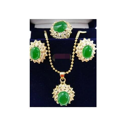 Free shipping Miss charm Jew.348 Green Crystal Pendant Necklace Earrings Ring Set