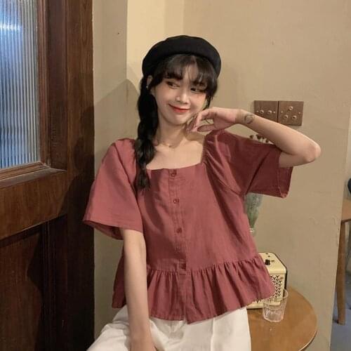 Blouse Women Shirt Summer 2021 Ruffled Square Collar Short Sleeve Womens Top Blusas Mujer De Moda