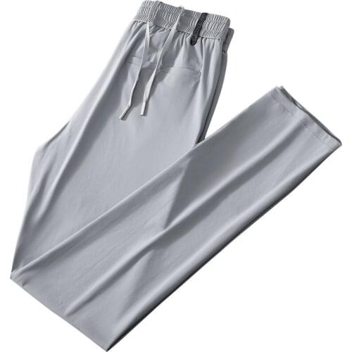 Summer Men Pants Elastic Waist Thin Ice Silk Business Casual Silky Feeling Quick-dry Trousers Mens Clothing Fashion Bottoms