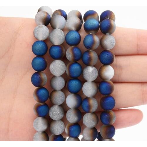 Deep Blue White Crude Metallic Coated Agates Stone Beads Loose Bead for Jewelry Making DIY Bracelet Accessories 4/6/8/10/12 MM