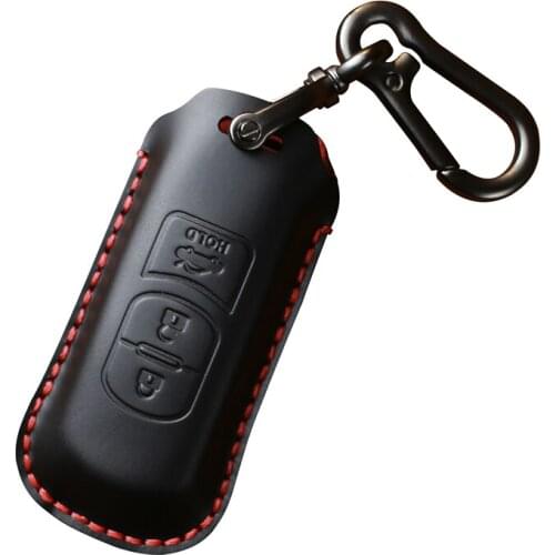 Car Key Fob Cover Key Case for Genuine Leather Protector Keychain with Mazda Key 3 Buttons Key Fob Cover Case