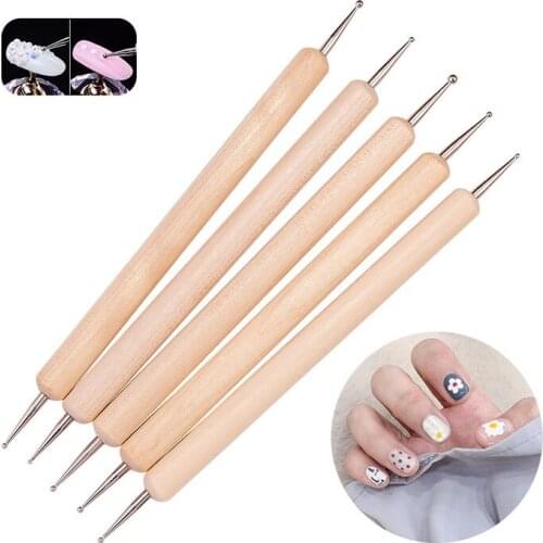 2 Way 5pcs Wooden Dotting Pen Marbleizing Tool DIY Nail Art Dot Dotting Tools For Nail Art Design Manicure Rhinestone Picker