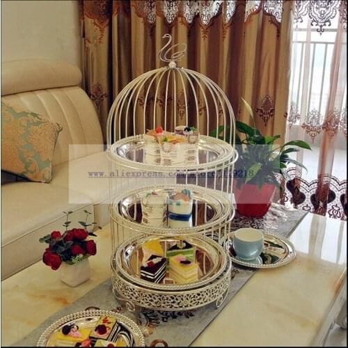 Exclusive creative three-layer bird cage afternoon tea snack rack West point plate baking dessert cake stand