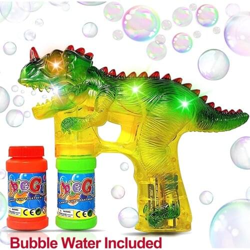 DIY Electric Jurassic Dinosaur Bubble Gun Shooter Light Up Blower LED Flashing Bubble Blaster Cartoon Outdoor Toys For Children