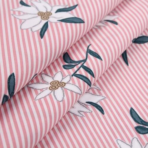 HLQON cotton sateen Three-color pinstripe flower fabric for sewing upholstery tissue women clothing wedding dress patchwork DIY