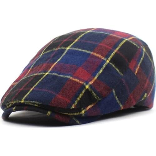 2021 Spring Summer plaid cotton Newsboy Caps Men Flat Peaked Cap Women Painter Beret Hats 30