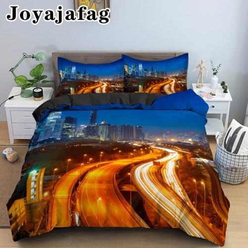 Gorgeous City Night View Bedding Set Soft Comforter Cover With Pillowcover King Queen Size Bedclothes Duvet Cover With Zipper