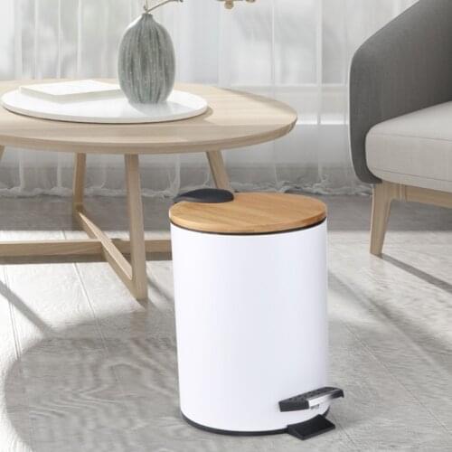 Foot-operated trash can with lid Bamboo cover Flip Step Garbage Foot-on Rubbish Bin Waste Container Organizer
