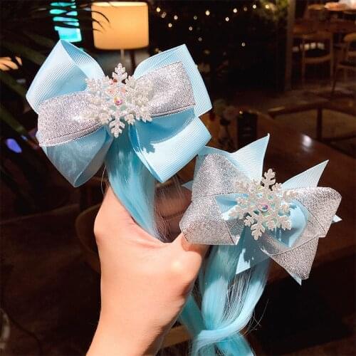 Beauty Snowflake Bow Girls Blue Braid Hair Clips Kids Sweet Headband Children Cartoon Ornament Hairpin Fashion Hair Accessories