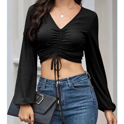 Summer New Sexy Womens Dress V Neck Long Lantern Sleeve T Shirt