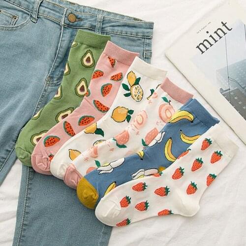 Summer Fruit Shape Women Socks Peach Kiwi Harajuku Colorful Kawaii Funny Cute Crew Socks Woman Pure Cotton Dropshipping Supplier