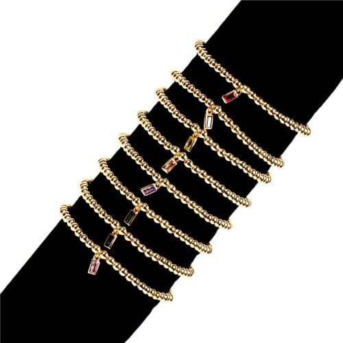 EYIKA Trendy Multicolor Zircon Stretched Copper Metal Beaded Bracelet Gold Color Bangle Charm Women Girls Crystal Jewelry Gift