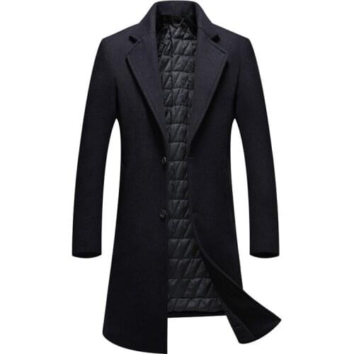 Men Winter Wool Coat 2019 Mens New Fashion Solid Color Warm Thick Wool Blends Woolen Pea Coat Male Trench Coat Overcoat