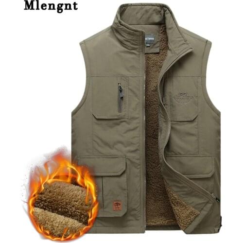 Mens Winter Fleece Warm Vest with Many Pockets Sleeveless Jackets Casual Thick Multi Pocket Coat Fashion Photographer Waistcoat