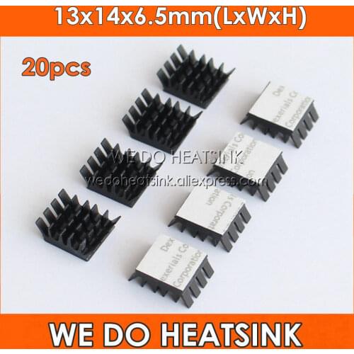 WE DO HEATSINK 20pcs Aluminum Black 13x14x6.5mm Heat Sink Cooler for Chip Ram IC VGA RAM DDR With Thermal Adhesive Tape Sticky