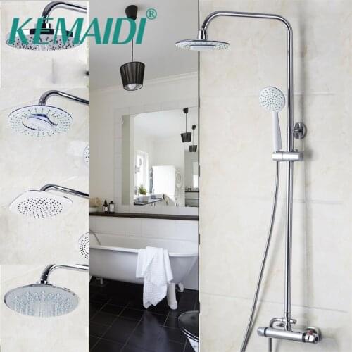 KEMAIDI 5 Style Thermostatic Shower Set Bathroom Wall Mount Rainfall Shower Faucets Stainless Steel Top spray & ABS Hand Shower