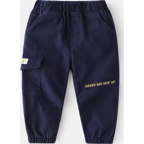Never Say Give Up Summer Boys Cargo Pants Elastic Waist Kids Spring Fall Trousers Childrens Clothing