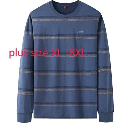 New Arrival Super Large Young Fashion Striped Long Sleeve Spring And Autumn Knitted O-neck Casual Men T Shirt Plus Size XL-8XL