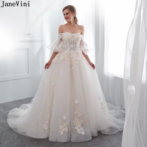 JaneVini Charming Light Champagne Tulle Long Bridesmaid Dresses for Wedding Appliques Pearls A Line Prom Party Gowns Court Train