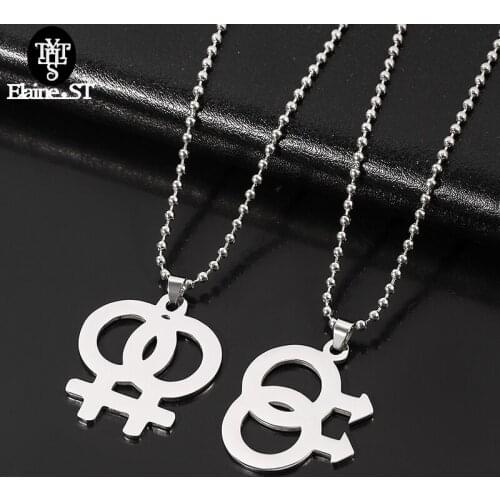 Wholesale LGBT Gay Necklaces Girl Boy Symbol Pendant Stainless Steel Necklace Cool Lesbian Pride Bead Chain Link Jewelry Female