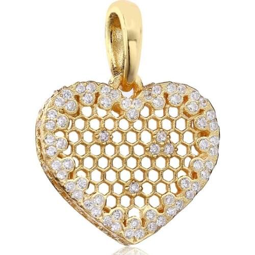 Original Openwork Gold Color Shine Honeycomb Lace Necklace Pendant Fit 925 Sterling Silver Charm Bracelet Diy Jewelry