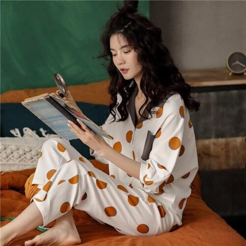 Autumn Winter Cotton Cartoon Pajamas Set Women Pyjamas Homewear Long sleeve Sleepwear Plus size Home Clothes Night suit Female