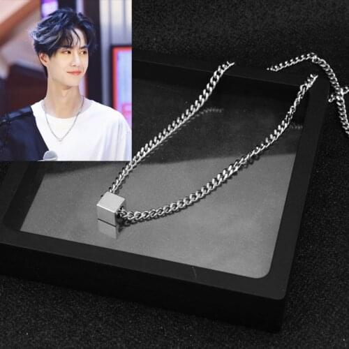 8mm Square Stainless Steel Men and Women Necklace Korean Star Celebrity Inspired Punk All-match Necklace Ornament Wholesale