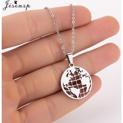 Jisensp Bohemian Vintage World Map Pendant Necklace for Women Geometric Round Necklaces Choker Jewelry collier femme 2019