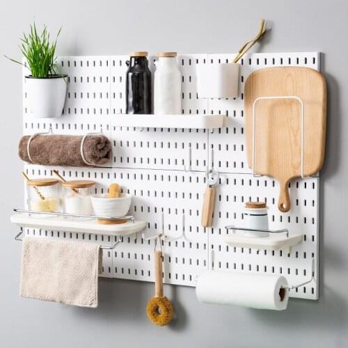 Plastic Hole Plate Storage Rack Wall-Mounted Punch-free Hanging Board Hook Kitchen Storage Shelf Holder Organizer Wall Decor