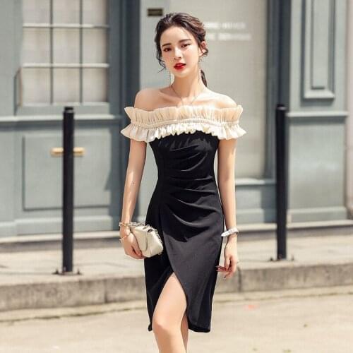 New Off shoulder sleeveless Dress Women Summer Sexy Off shoulder Black Temperament Party Dress Female Dress vestidos gothic