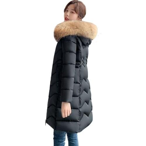 Winter Women Outwear Down Jacket S Casual Ladies Hooded Cotton Padded Female Coat Big Fur Collar Long Style Outwear Down Parka