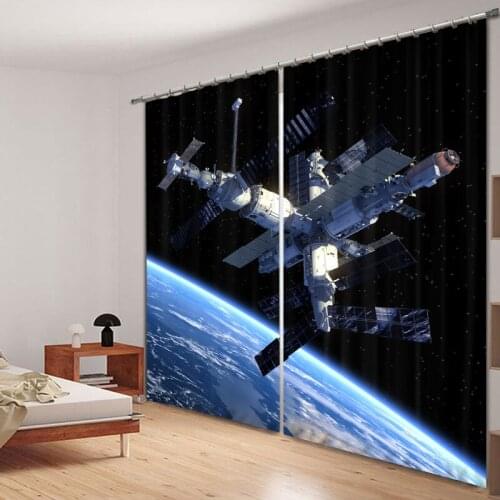Customized Spacecraft Luxury 3D Blackout Window Curtain Drapes For Living room Bed room Hotel Wall Tapestry Cortinas