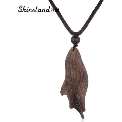Shineland Vintage Sandalwood Handmade Rope Fashion Collar Vintage Wood Pendants Necklaces for Women Men Jewelry Accessory Gift