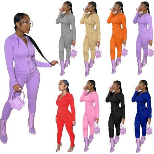 Hoodie Sport Tracksuit 2 Pieces Sets Long Sleeve Zip-up Top and Drawstring Long Pants Women Autumn Spring Outfit Activewear 2021
