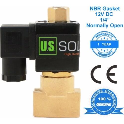 U.S. Solid 1/4" Brass Electric Solenoid Valve 12 V DC, Normally Open Air Water NBR CE ISO Certificated