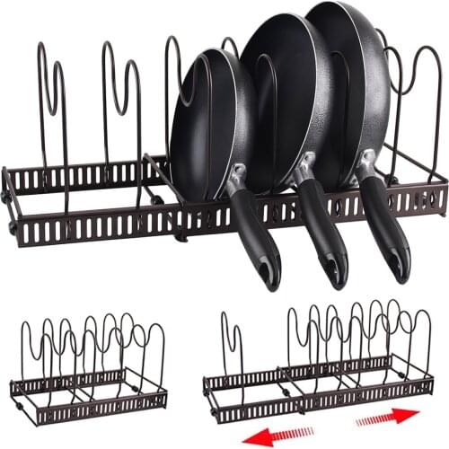 Left & Right Expandable Pot Pan Lid Storage Rack Organizer Bakeware Holder For Household Kitchen Universal Pot Rack Organizer