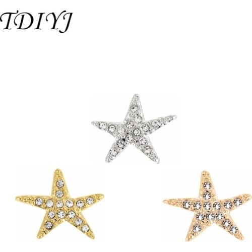 TDIYJ New Design Crystal Pave Starfish DIY Keeper Slide Charms fit for Leather Keepers Wrappable Mesh Bracelet 12pcs/lot