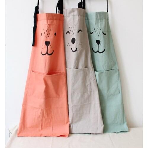 Waterproof Animal Print Cotton Linen Kitchen Cooking Bib Apron Cartoon kitchen apron rabbit print adult children apron