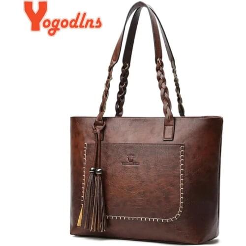 Yogodlns Large Capacity Causal Shoulder Bags for Women 2021 Fall Leather Fringe Purse Handbags Retro Tassel Shopper Tote