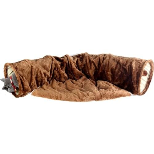 Funny warm Flannel Pet Tunnel Cat Play Tunnel Brown Foldable 1 Holes Cat Tunnel Kitten Cat Toy Bulk Cat Toys Rabbit Play Tunnel