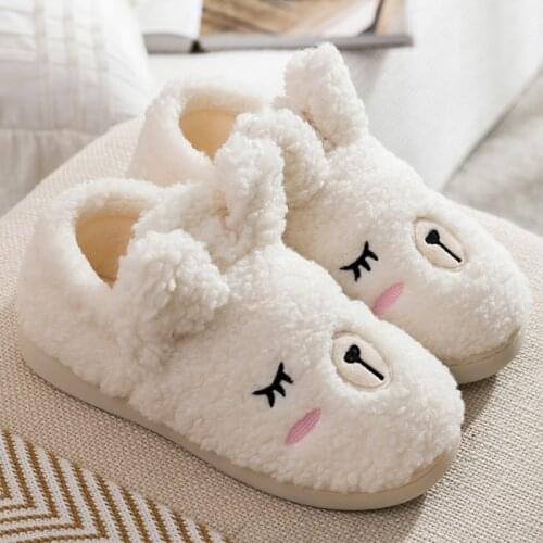 Winter Coral Bear Women Fur Slippers Soft Memory Foam Sole Cute Cartoon Fox Bear Bedroom Ladies Fluffy Slippers Couples Shoes