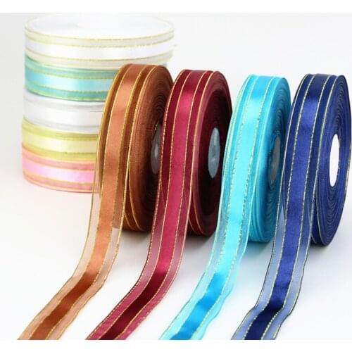 1"(25mm) 50 Yards Gold Edge Ribbon Grosgrain Ribbon Diy Handmade Materials Wedding Gift Wrap 12 Colors