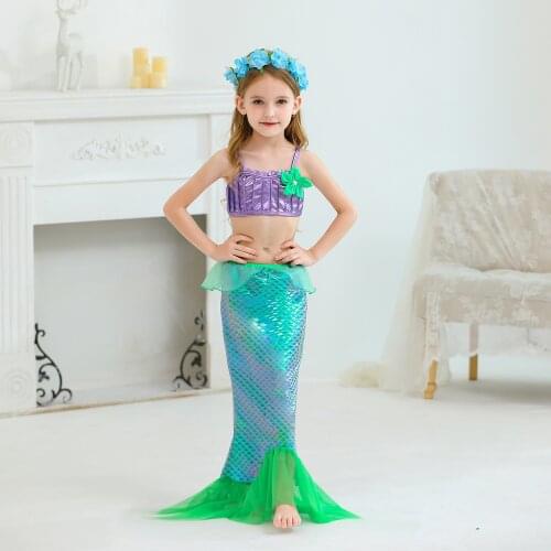 3pcs New Mermaid Skirt Kids Costume Cosplay Princess Ariel Children Girl Mermaid Tails Fancy Holiday Party Dress C35M199